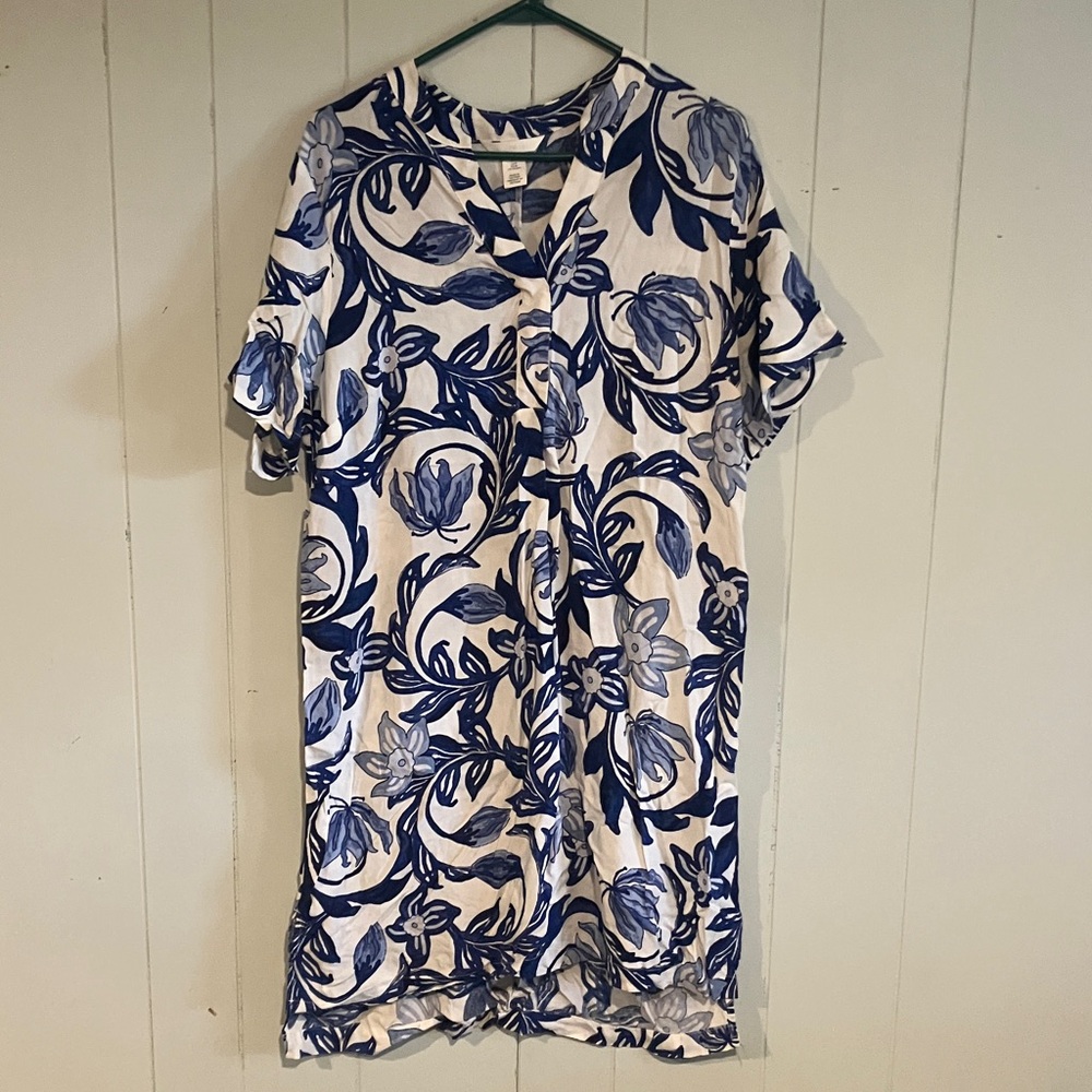 H&M White Dress with Blue Floral Print